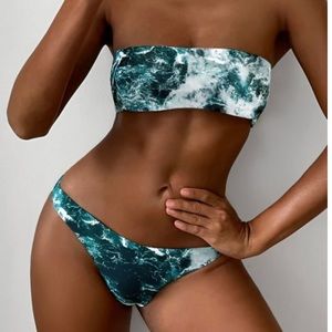 Zaful Ocean Print Bandeau Swimsuit
